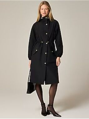 J. Crew Black Perfect Raincoat with Gold Hardware